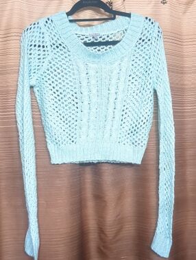 Charlotte Russe Light Blue Open-Knit Cropped Sweater